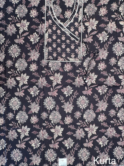Black Angrakha Printed Cotton 3-Piece Suit