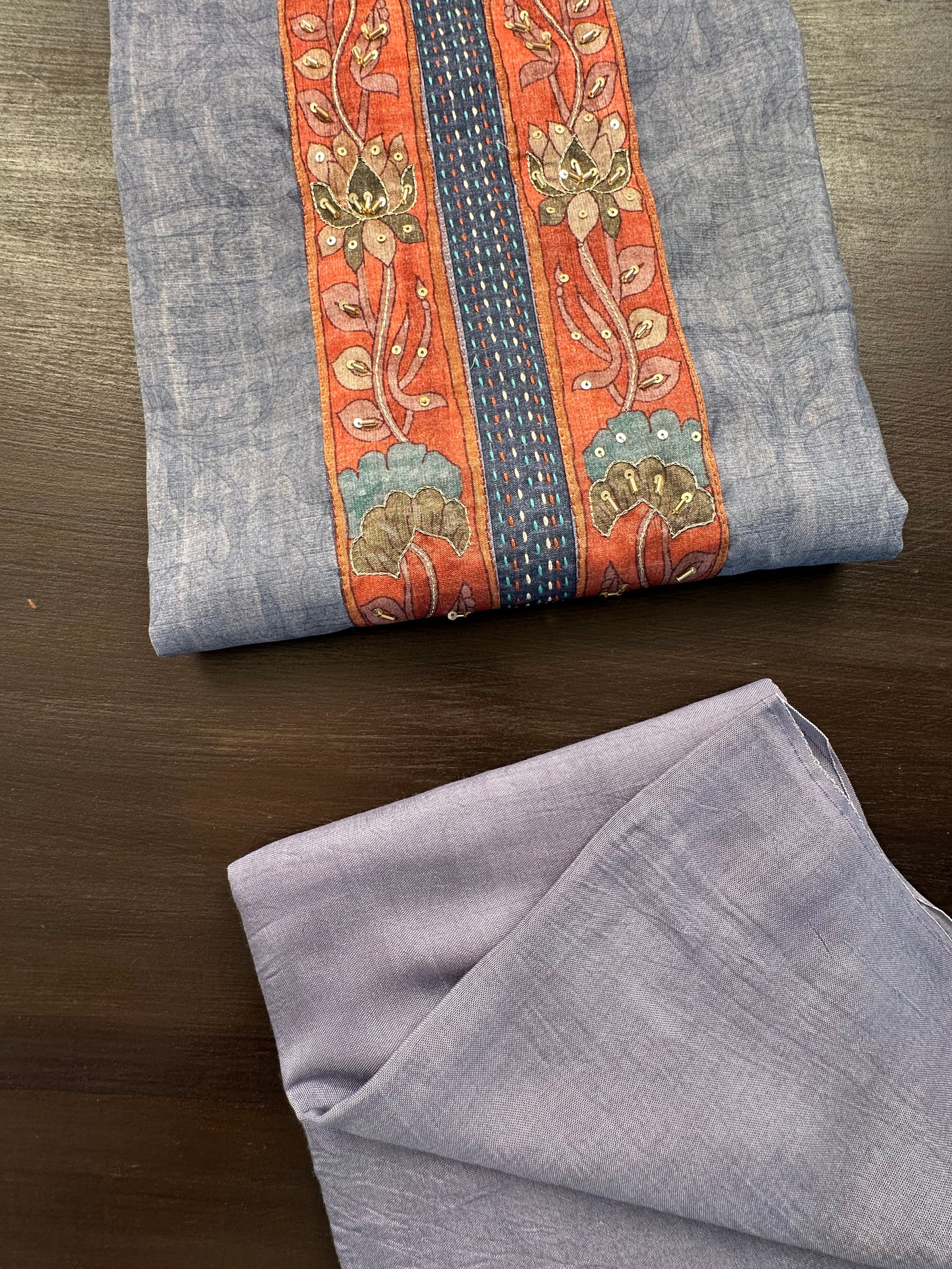 Blue Fancy Cotton 3-Piece Suit