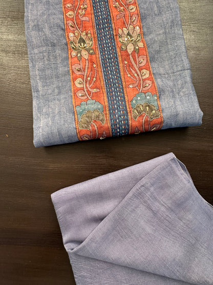 Blue Fancy Cotton 3-Piece Suit