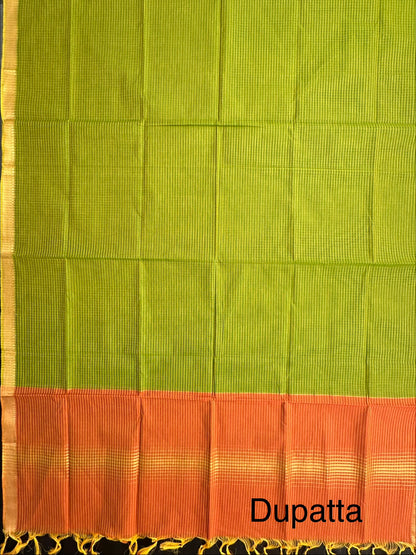 Mustard-Green Mangalgiri Pure Cotton Unstitched 3-Piece Suit