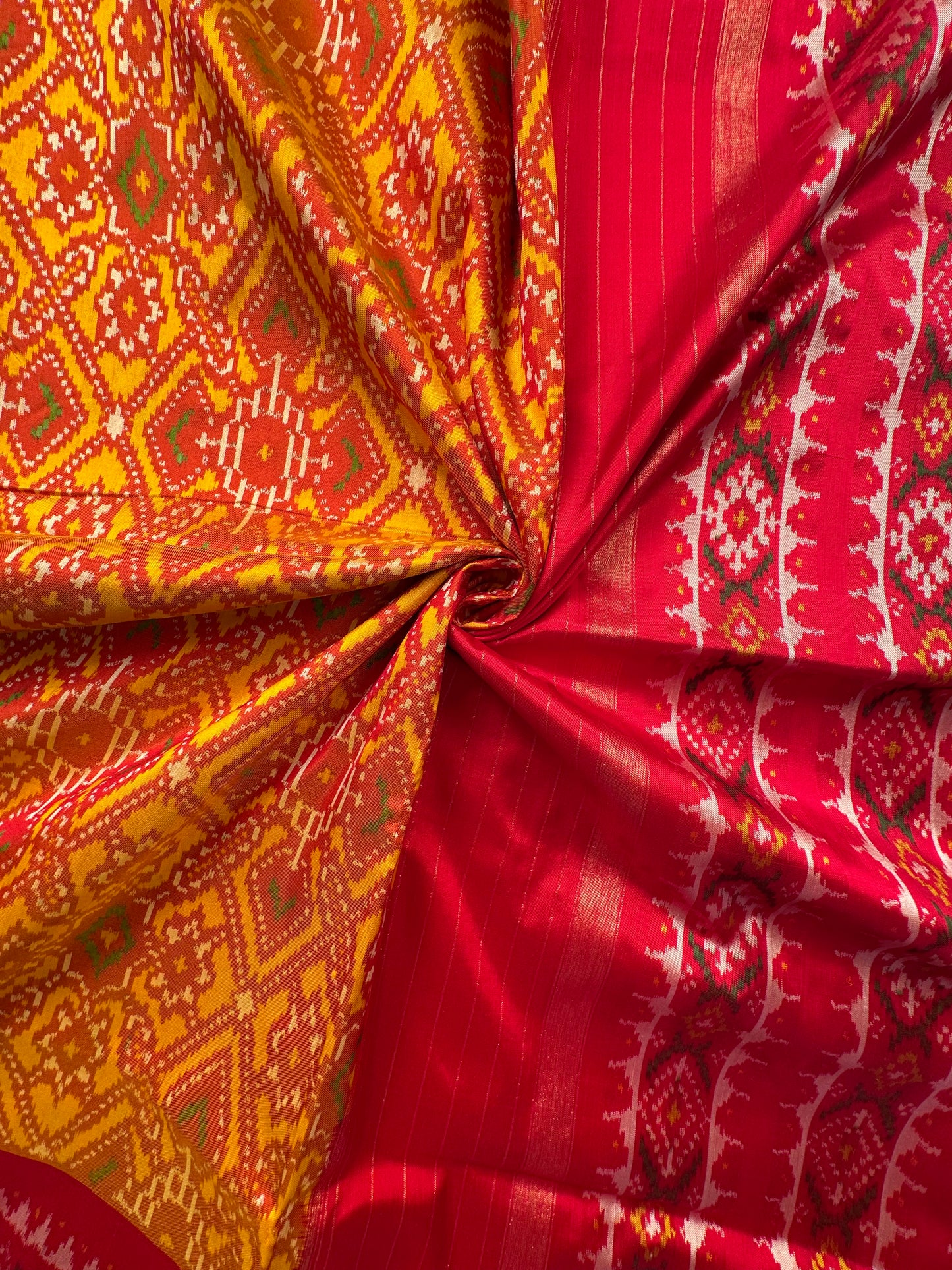 Mustard-Red Patola Handloom Silk Saree