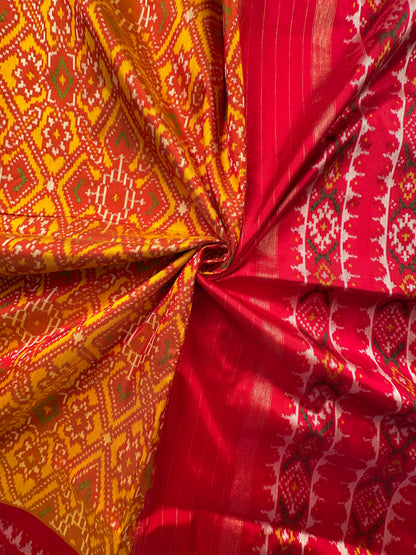 Mustard-Red Patola Handloom Silk Saree