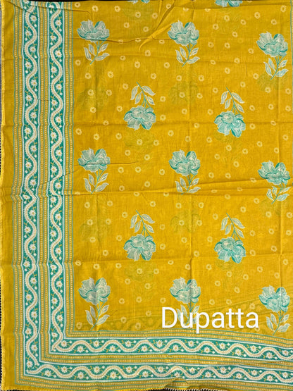 Yellow  Angrakha Printed Cotton 3-Piece Suit
