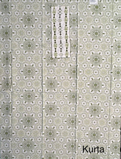 Off White-Green  Necktie Cotton 3-Piece Suit