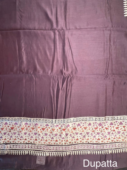 Dark Purple Trisha Printed Chanderi 3-Piece Unstitched Suit