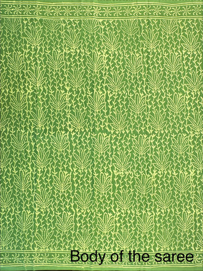 Green Hand Block Print Pure Cotton Saree