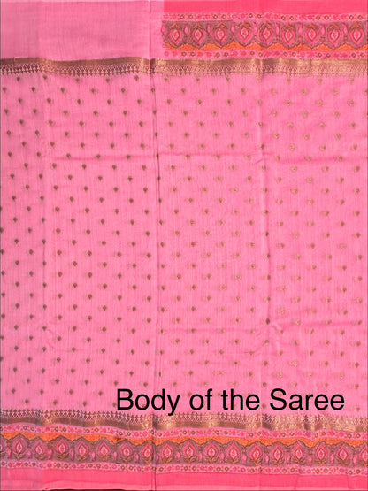 Pink Chanderi Saree with Hand Block Print