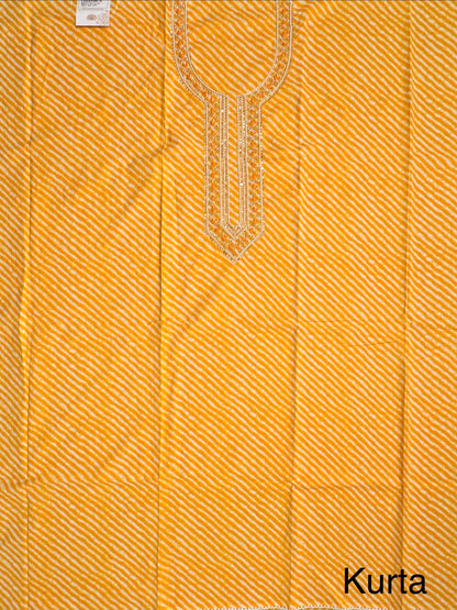 Yellow Leheriya Cotton 3-Piece Suit