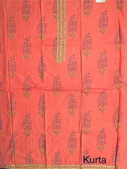Coral Pink  Jaipuri Necktie Cotton 3-Piece Suit