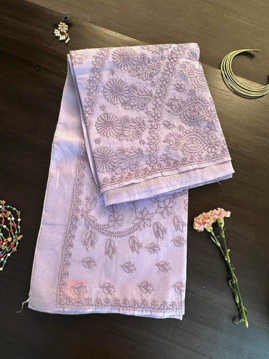 Mauve Chikankari Cotton Saree
