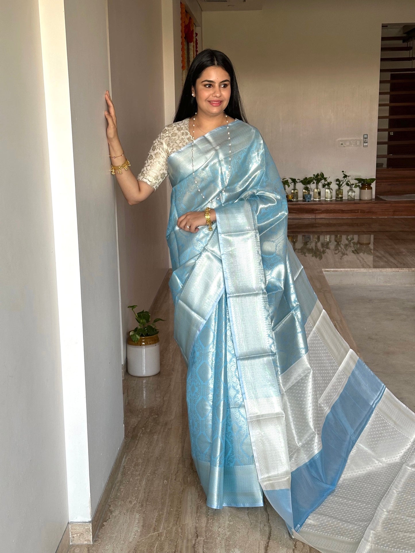 Firozi Blue Saadagi Tissue Saree