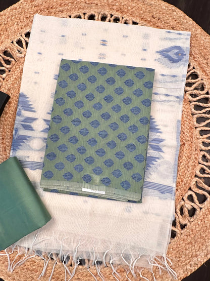 Green Jacquard 3-piece Unstitched Cotton Suit