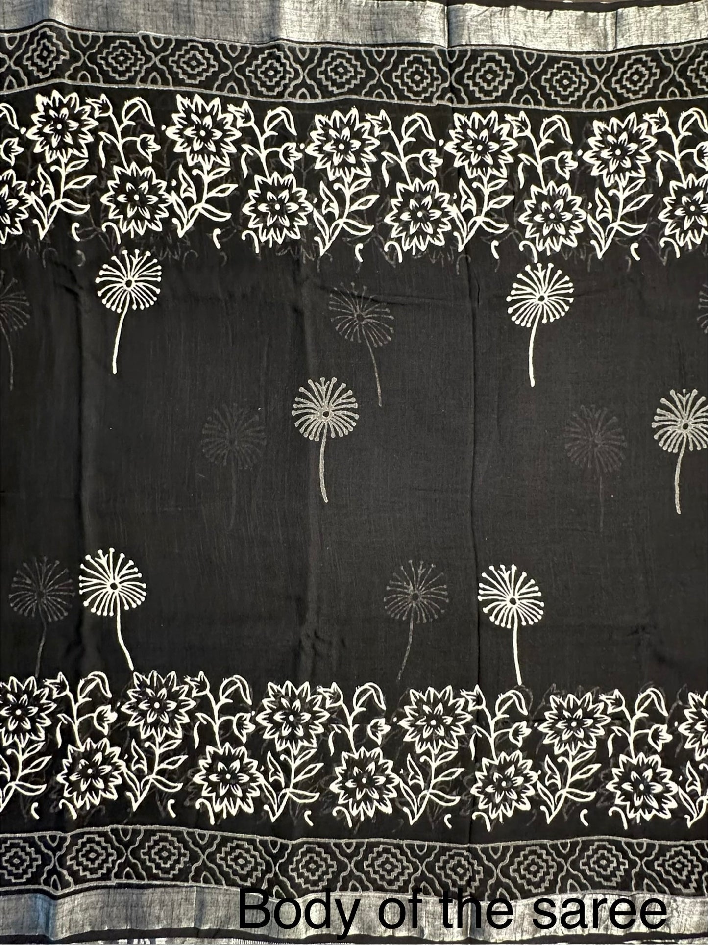 Black Printed Linen Saree