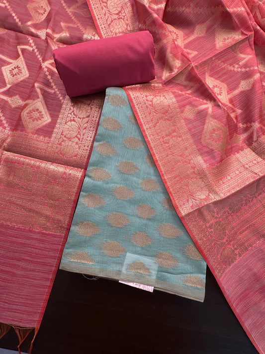 Sea Green Jacquard Handloom Suit