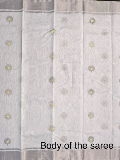 Off White Silver Zari Pure Chanderi Saree
