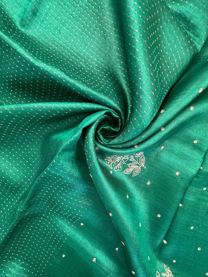 Bottle Green Aari Work Pure Tussar Silk Saree