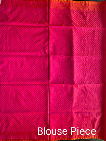 Rani-Orange Banarasi Rangkaat Blended Silk Saree