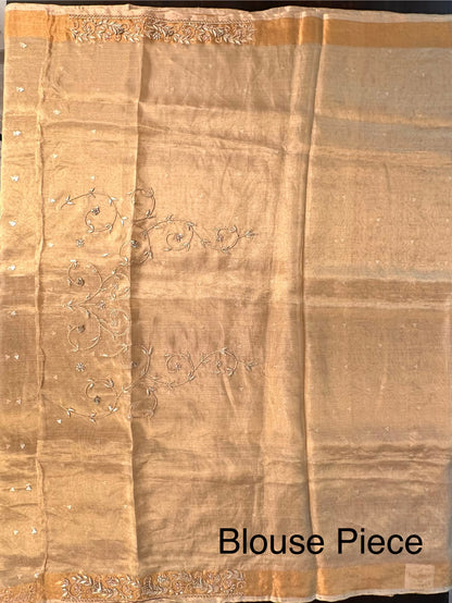 Golden Tissue Silk Saree With Zardozi Work
