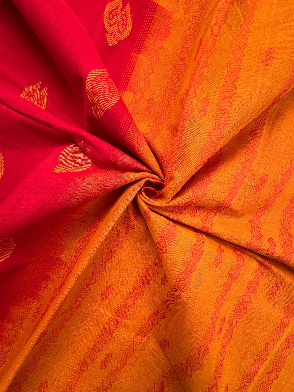 Red-Mustard Pure Cotton Saree
