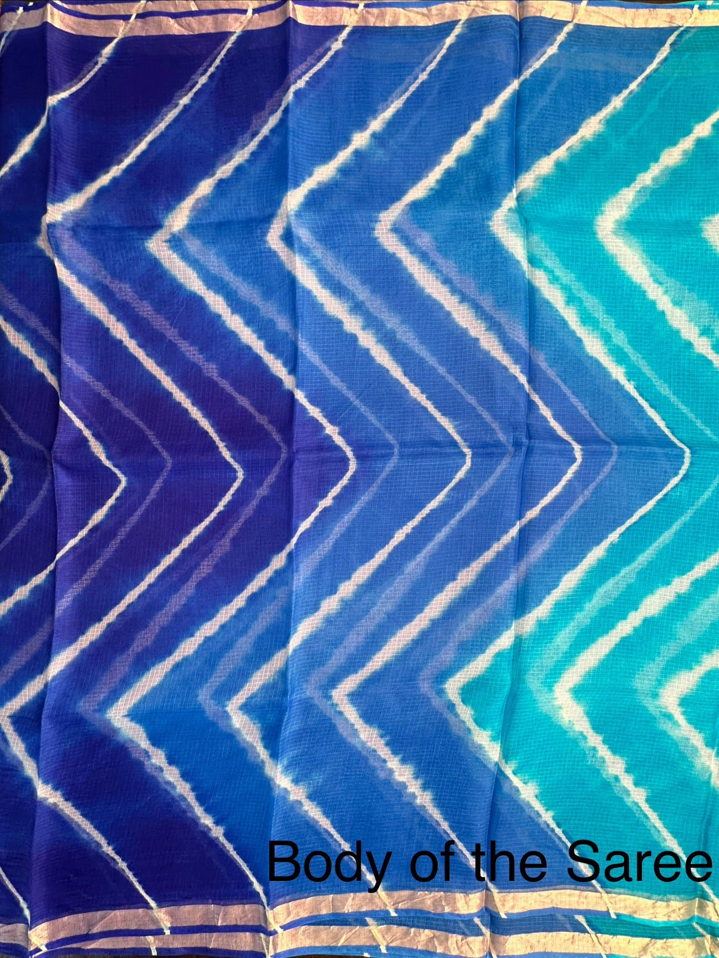 Firozi-Blue Leheriya Kota Doria Pure Silk Saree