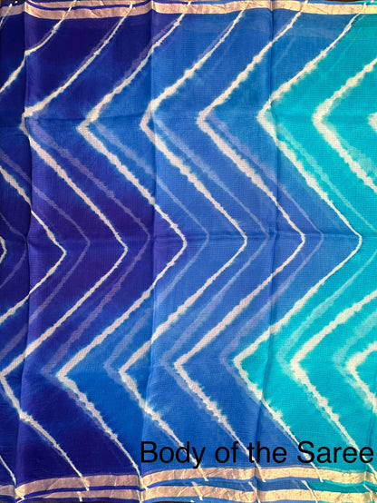 Firozi-Blue Leheriya Kota Doria Pure Silk Saree