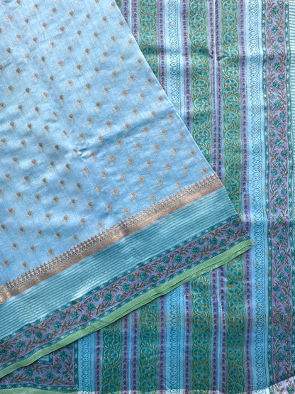 Blue Chanderi Saree with Hand Block Print