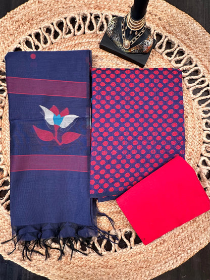 Royal Blue Jacquard 3-piece Unstitched Cotton Suit