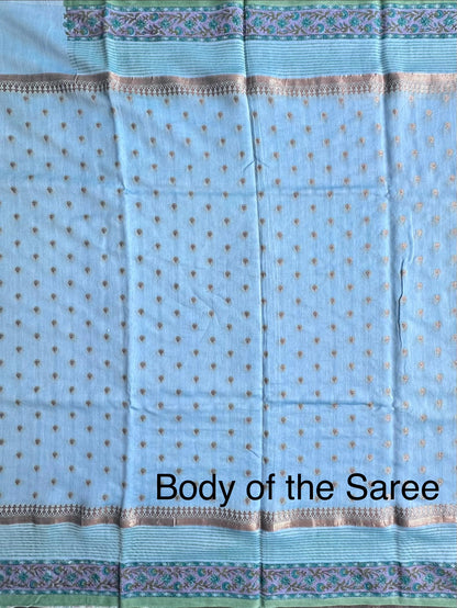 Blue Chanderi Saree with Hand Block Print