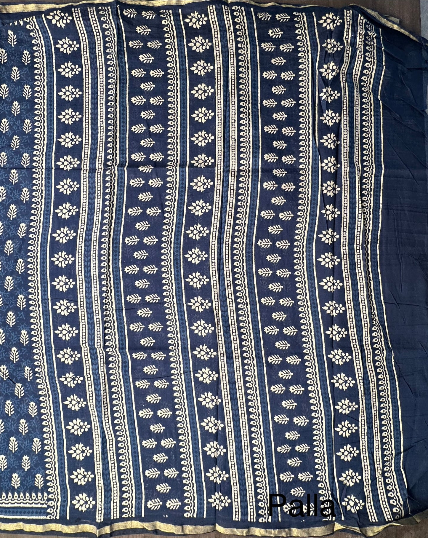 Indigo Blue Printed Cotton Blend Saree