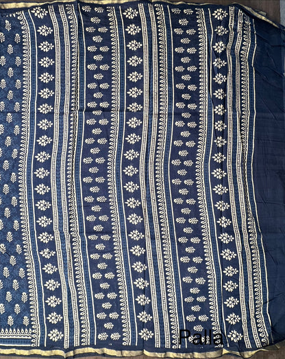 Indigo Blue Printed Cotton Blend Saree