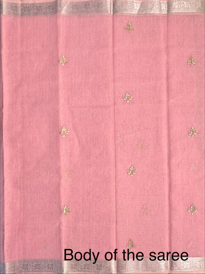 Pink Fancy Cotton Saree With Hand Work