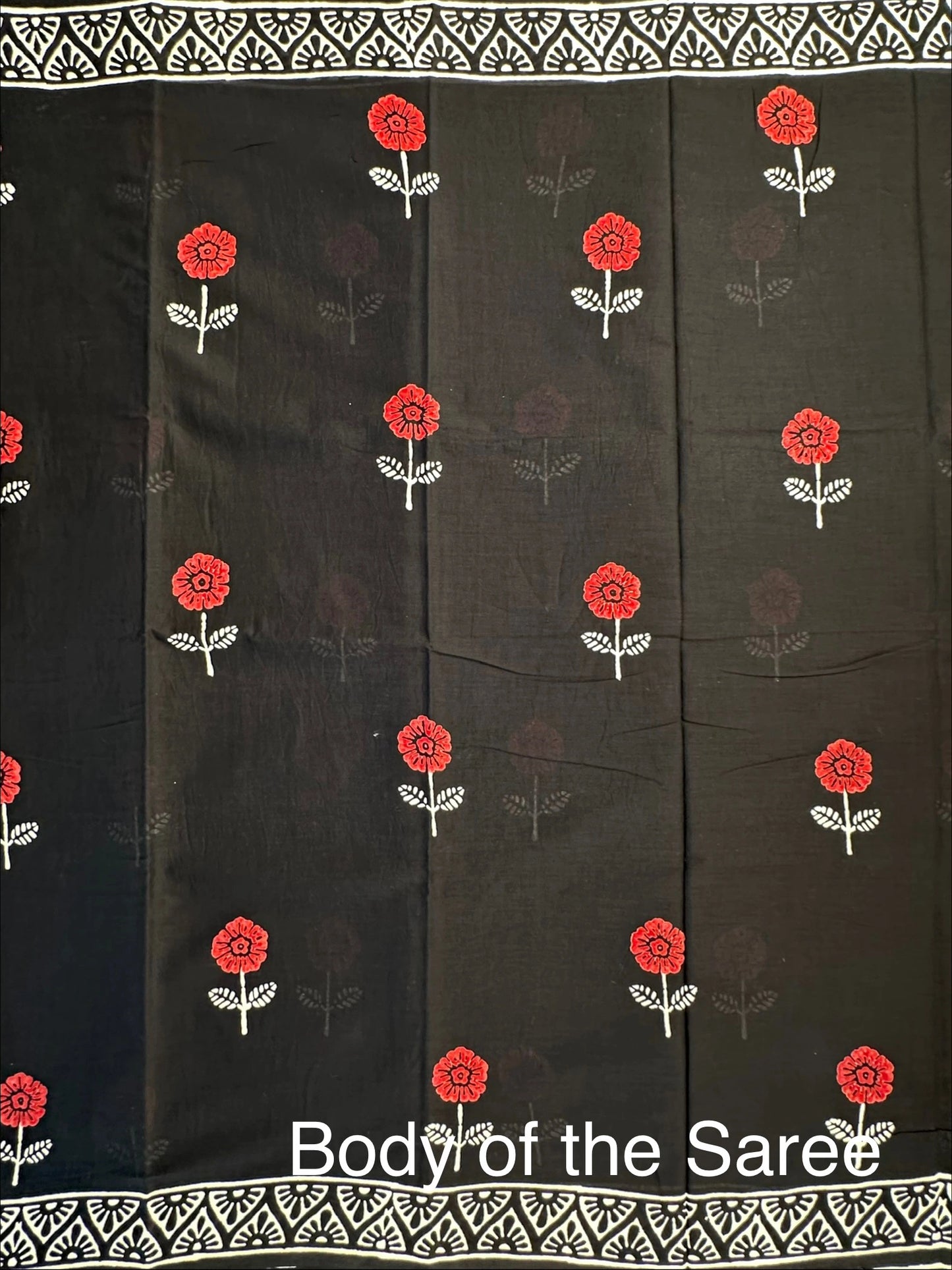 Black Baag Hand Block Print Pure Cotton Saree