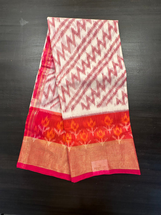 Off White Ikkat Kosa Cotton Silk Saree