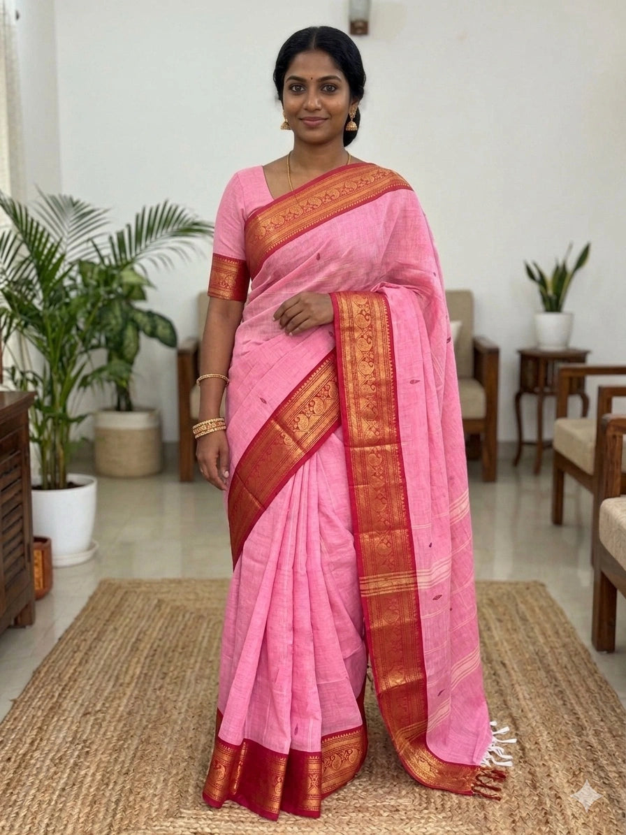 Pink Narayanpet Cotton Saree
