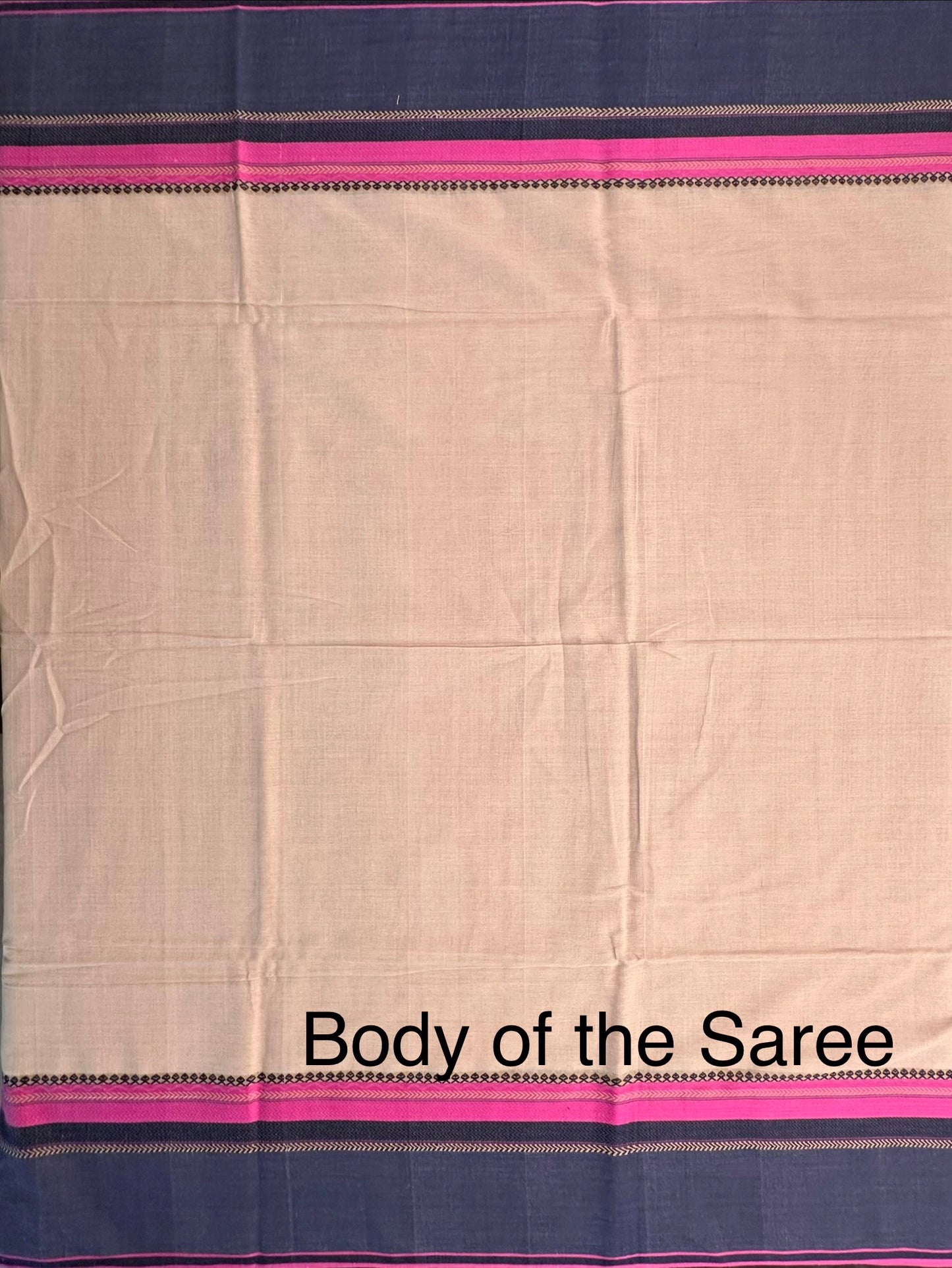 Beige-Navy Piyali Bengal Cotton Saree