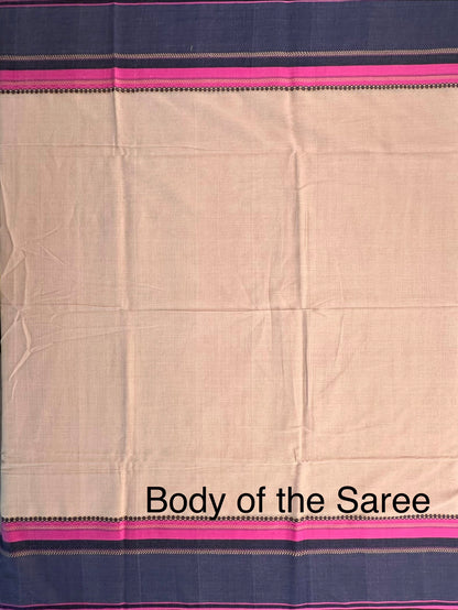Beige-Navy Piyali Bengal Cotton Saree