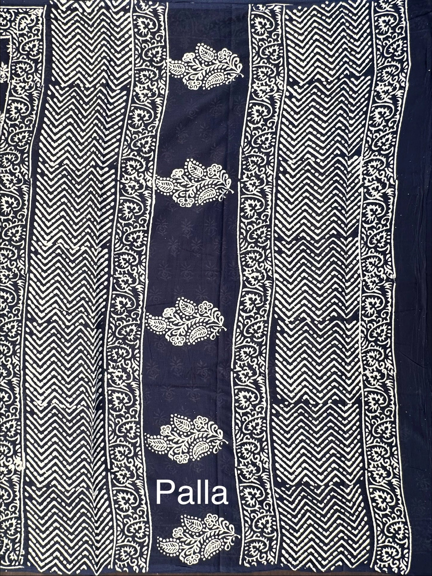 Navy Blue Bagru Hand Block Print Pure Cotton Saree