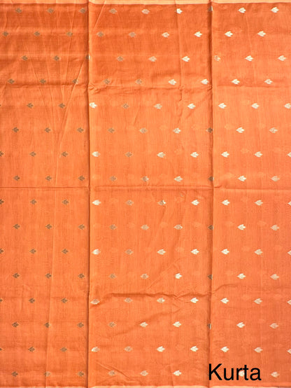 Orange Chanderi 3-Piece Unstitched Suit with Madhubani Dupatta
