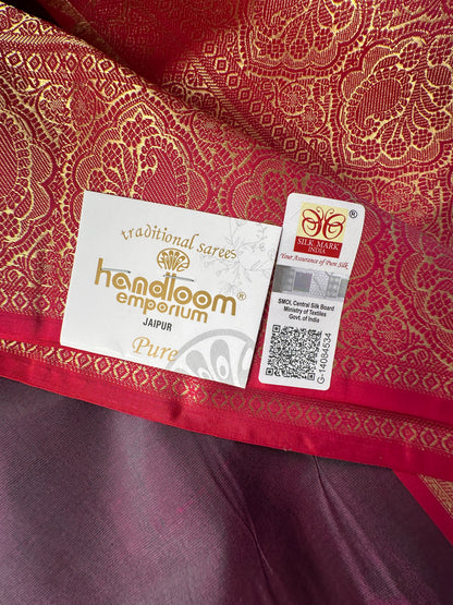 Wine Pondicherry Handloom Pure Silk Saree