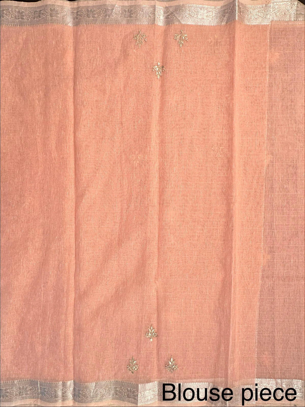 Peach Fancy Cotton Saree With Hand Work