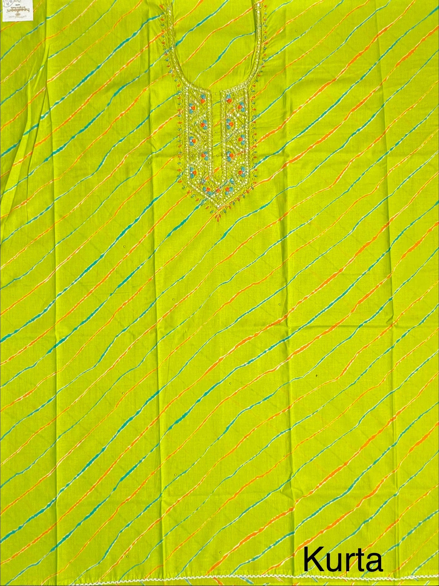 Parrot Green Leheriya Cotton 3-Piece Suit