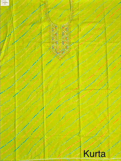 Parrot Green Leheriya Cotton 3-Piece Suit