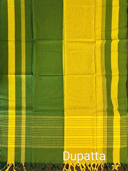 Mehndi Green Checkered Handloom Cotton  Suit