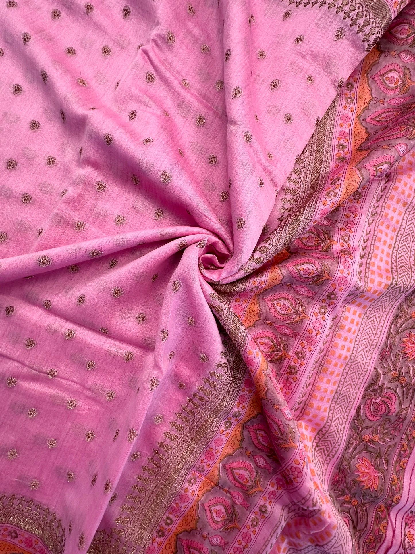 Pink Chanderi Saree with Hand Block Print