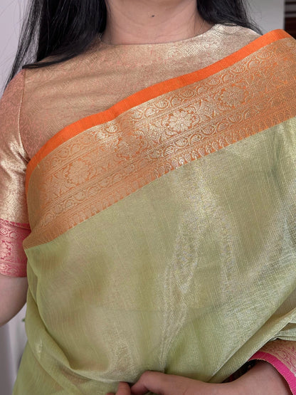 Parrot Green Amrit Tissue Saree
