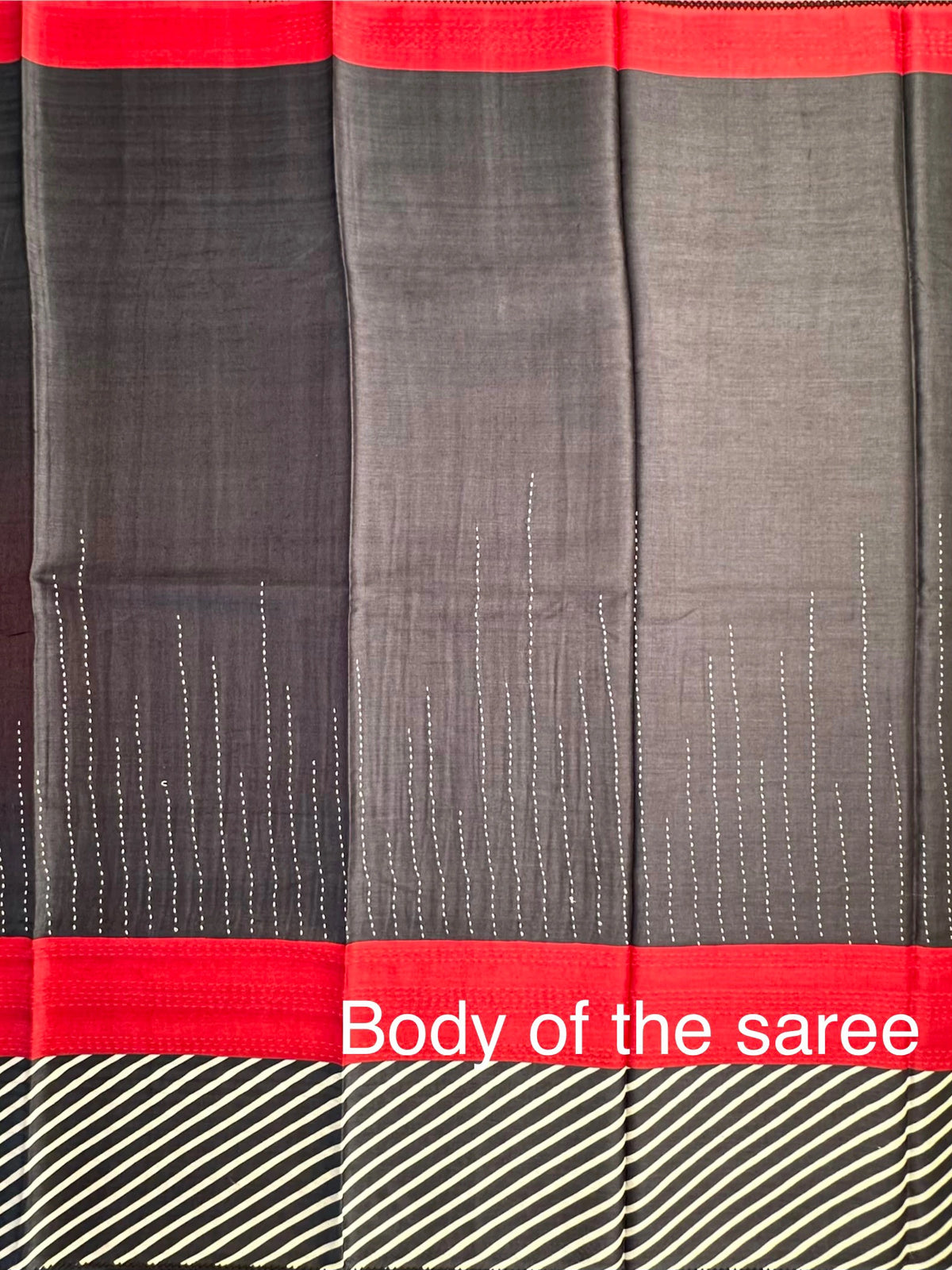Black-White-Red Pure Tussar Silk Saree