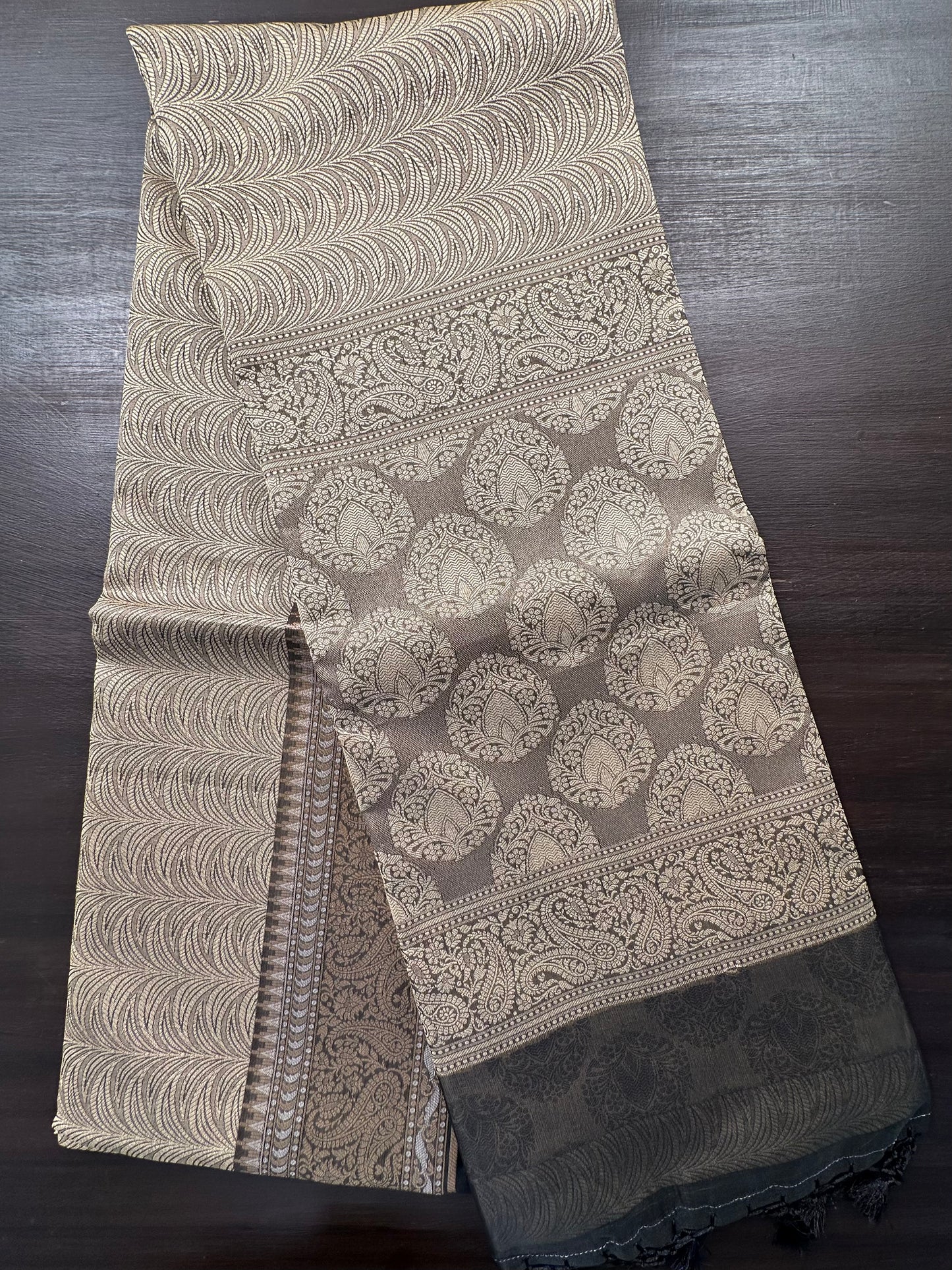Grey-Black Fancy Tissue Saree