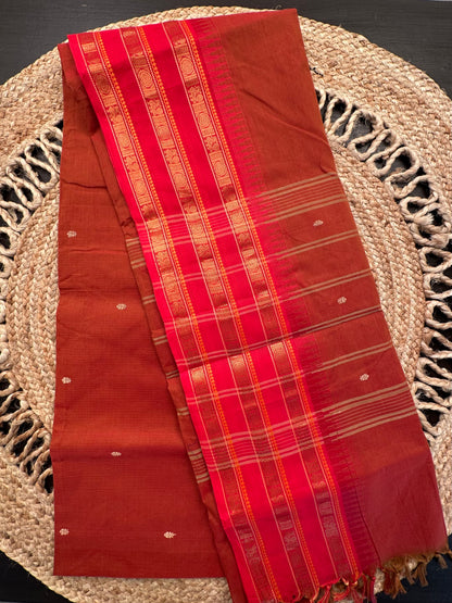 Rust Narayanpet Cotton Saree