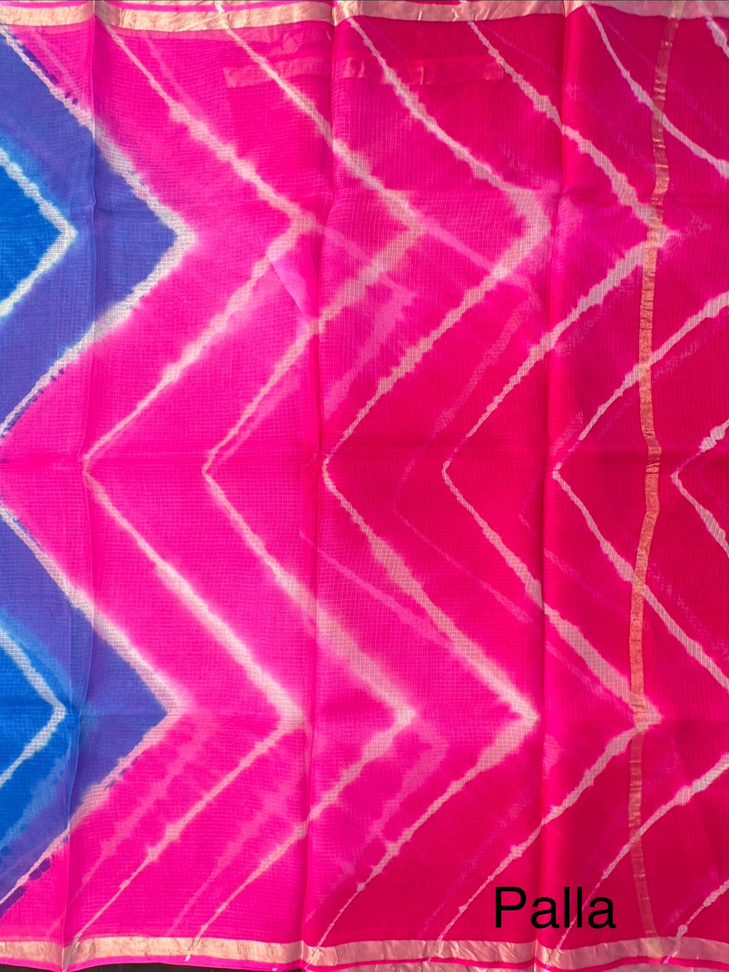 Blue-Pink Leheriya Kota Doria Pure Silk Saree
