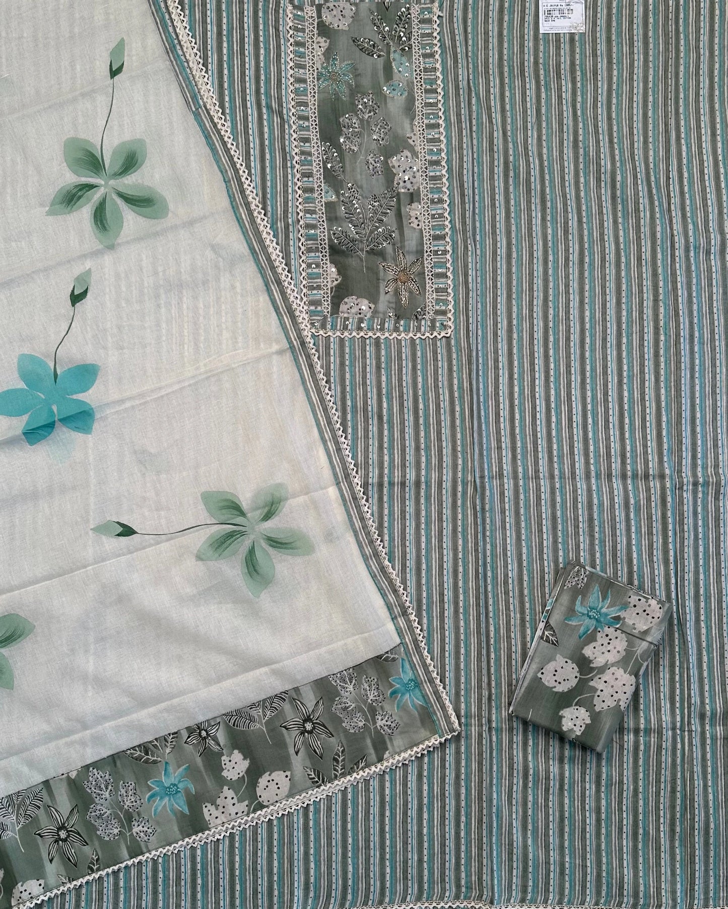 Pista Green Jaipuri Necktie Cotton 3-Piece Suit